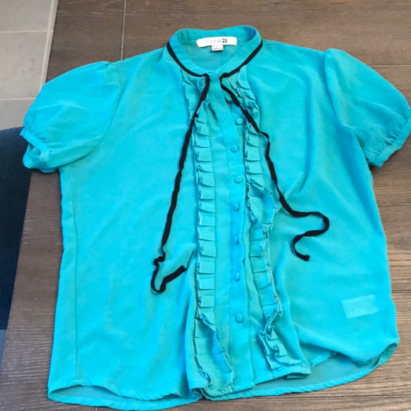 Tops - Tiffany Blue ruffle cap sleeve shirt